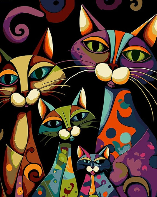 Adult Digital Painting Kit,Abstract Four Black Cats Frameless Beginner DIY Acrylic Watercolor Oil Painting,Animal Digital Painting for Home Wall Decoration and Gifts (16x20 inches)