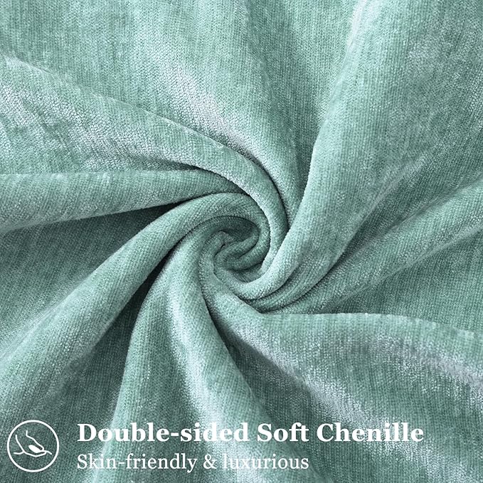decorUhome Spring Couch Throw Pillow Covers 20x20 Set of 2, Decorative Soft Velvet Neutral Chenille Pillow Covers with Elegant Design for Sofa Bed Living Room Home Decor, Aqua Haze