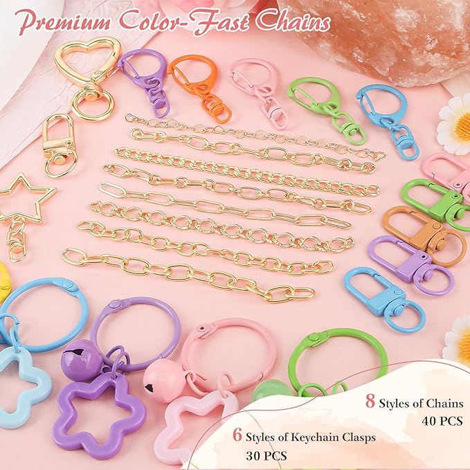 Ecoofor 501 Pcs Keychain Making Kit for Kids & Adults – Includes 30 Keychain Clips, 40 Extender Chains, 178 Charms, Beading Accessories, Jewelry Pliers – DIY Bag Charms & Jewelry Craft Kit Supplies