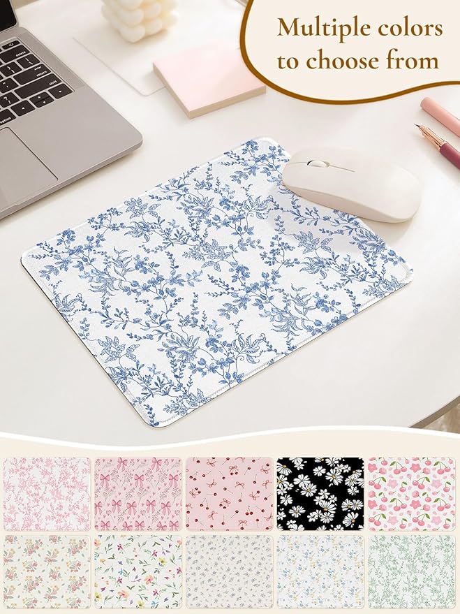 Elegant Blue Flowers Mouse Pad, Waterproof Aesthetics Floral Mouse Pads Design, Non-Slip Rubber Base Computer Simple Funny Mousepad,Small Mouse Mat Desk Accessories Office Supplies