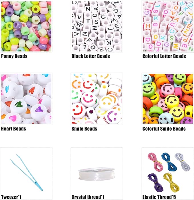 LIS HEGENSA Pony Beads Bulk,Kandi Beads for Necklace Jewelry Making Hair Braiding,Bracelets Making Kits,Hair Bead,Bracelet Plastic Bead for Crafts Braids Girls(24 Color,1000PCS)