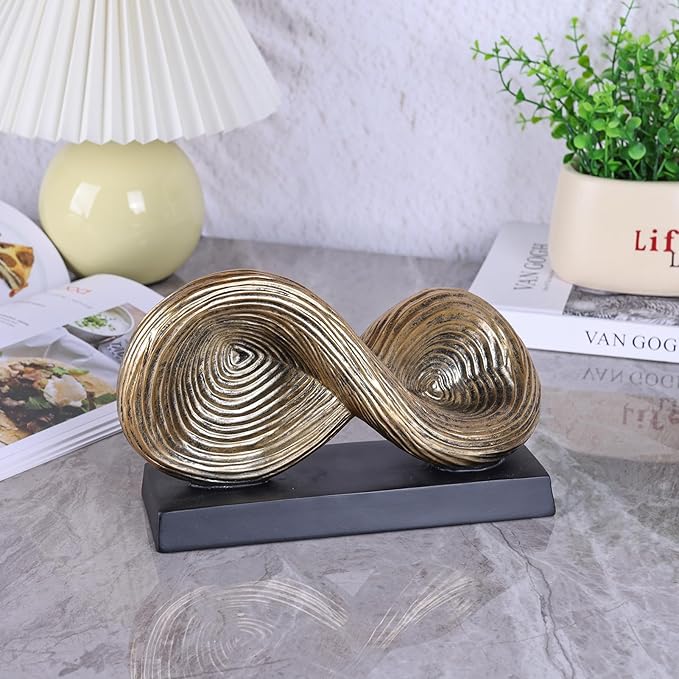 orenm Modern Infinity Loop Symbol Sculpture,Abstract Art Geometric Knot Home Decorations,Unique Shelf Decor Sculpture for Desk Paperweights,Entryway Table,Living, Coffee Table Decor (Gold)