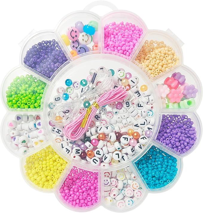 LUV HER Beading Kits - Necklace Making Kit & DIY Friendship Bracelet Kit for Girls - Includes 60x 6mm Verbiage, 8mm Pearl Beads & More - Jewelry Making Craft Kit for Kids Ages 6+ - 5.88'' x 4.79