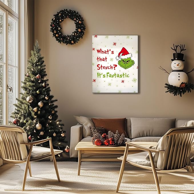 Funny Christmas Canvas Wall Art Decor - “What's That Stench? It's Fantastic” Holiday Decor - 16x20 inch Humorous Christmas Decoration for Living Room or Office - Premium Quality Canvas Print