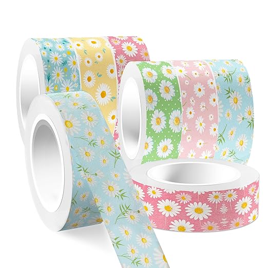 12 Rolls Daisy Washi Tape Set - Spring Summer Flower Decorative Tape for Journals, Planners, Scrapbooking, Packaging & Crafts DIY - 12 Unique Patterns