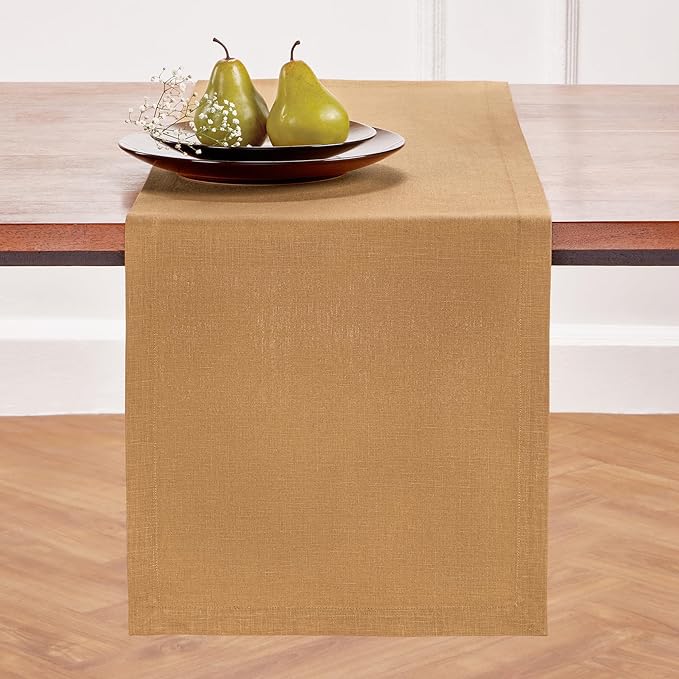 Solino Home Linen Table Runner 90 Inches Long - 100% Pure Linen Tobacco Brown Table Runner 14 x 90 Inch - Diana Medium Weight