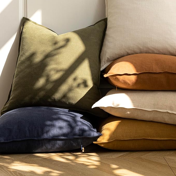 Foindtower Pack of 2, Decorative Linen Soild Throw Pillow Covers Soft Accent Cushion Case Boho Farmhouse Pillowcase for Chair Couch Sofa Bedroom Living Room Home Decor 18 x 18 Inch Olive Green