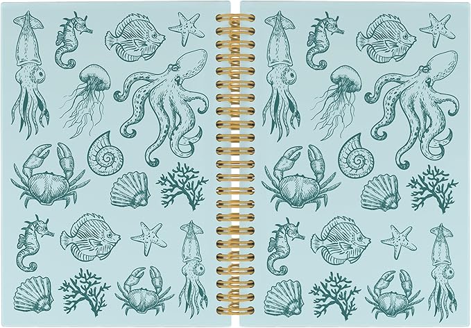 Blue Journal Notebook - Green Ocean Sea Life Coastal Themed Aesthetic Notebooks College Ruled for Office School Classroom, Gifts for Women Girls Kids, Hardcover Spiral Notebook 5.5"x8.3"