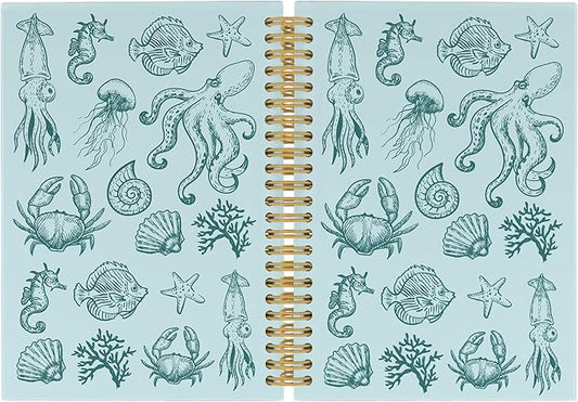 Blue Journal Notebook - Green Ocean Sea Life Coastal Themed Aesthetic Notebooks College Ruled for Office School Classroom, Gifts for Women Girls Kids, Hardcover Spiral Notebook 5.5"x8.3"