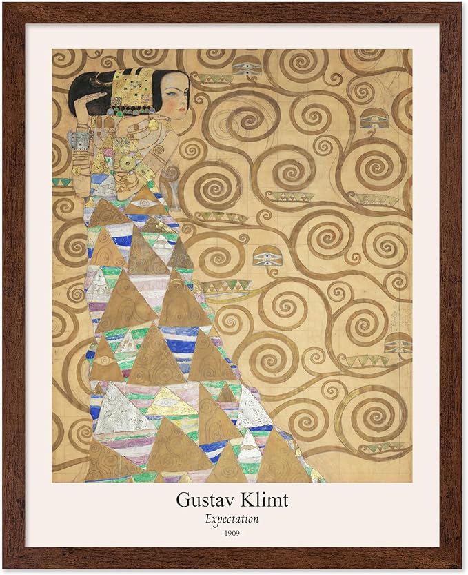 Poster Master Vintage Gustav Klimt Poster - Retro Expectation Print - Art Nouveau - Symbolism Art - Abstract Art - Aesthetic Art - Classic Painting - Living Room Wall Decor - 16x20 Brown Framed