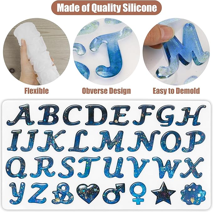 Obverse Alphabet Resin Mold 167Pcs Set – Reversed Letter Silicone DIY Epoxy Casting Kit for Making Ornament Keychain & Pendant Jewelry