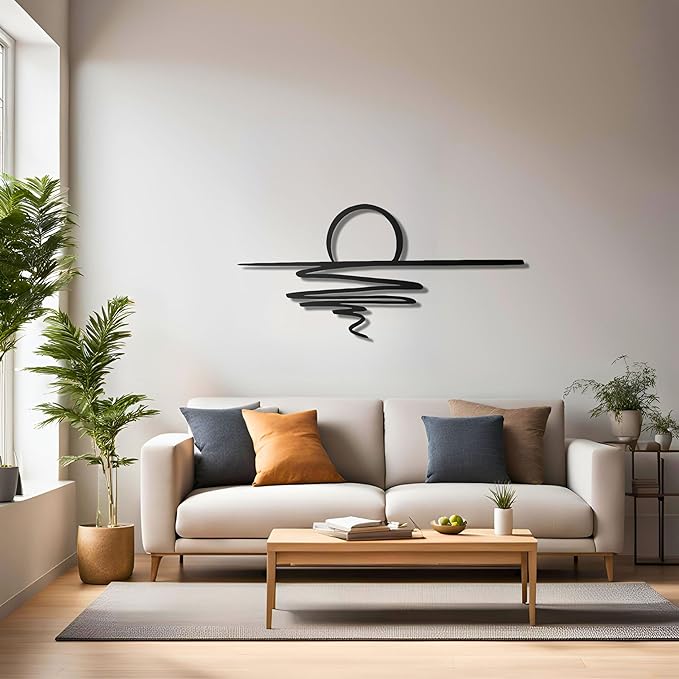 pluviart Sunrise Metal Wall Art, Home Decor, Sun Wall Decor, Wall Hanging, Large Wall Art, Housewarming Gift, Home Decor, Modern Minimalist Sun Decor for Living Room (49"x23")