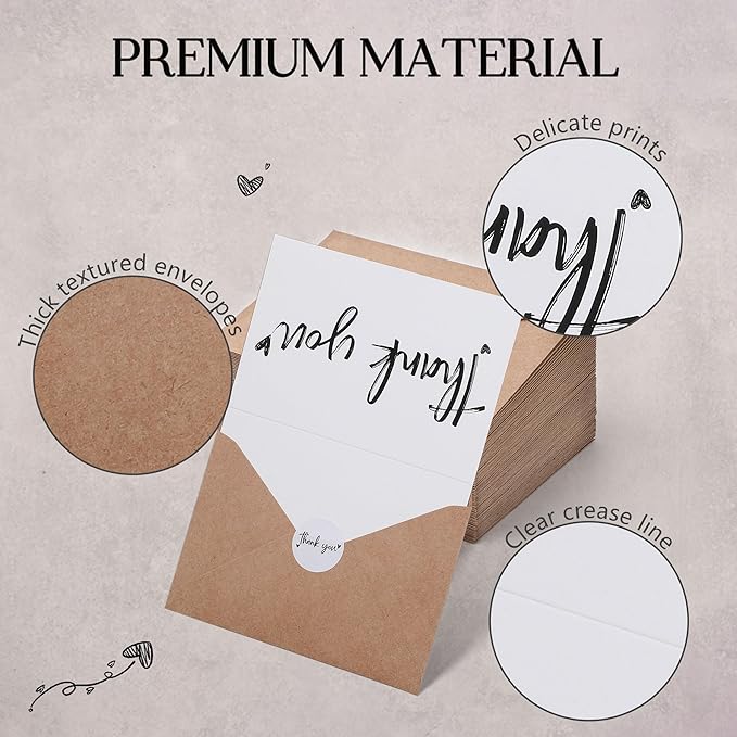 100 Thank You Cards 4x6 Inch, with 100 Kraft Envelopes and 120 Stickers, Minimalistic and Professional Looking for Business Wedding Graduation Baby Shower Bridal Shower