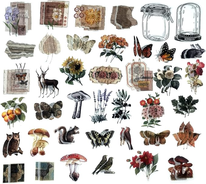 200 Pieces Vintage Ephemera Scrapbooking Supplies Pack for Journaling, Decoupage Paper Scrapbook Stickers Kit for Bullet Junk Journal Planners Collage Craft Notebooks Album (Forests)
