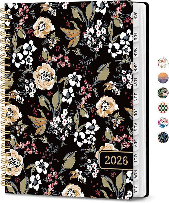 2026 Planner, Weekly and Monthly Calendar Planner for Women, Jan 2026 - Dec 2026, Hardcover Planning Agenda book with Tabs, Spiral Bound, Inner Pocket, Perfect for School Office Supplies, 6.3" x 8.5" - Vintage Blooms