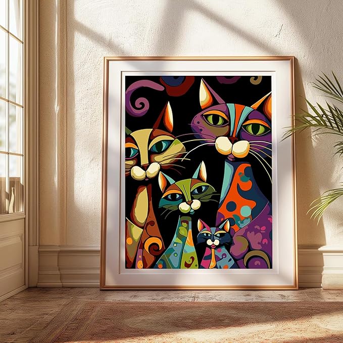 Adult Digital Painting Kit,Abstract Four Black Cats Frameless Beginner DIY Acrylic Watercolor Oil Painting,Animal Digital Painting for Home Wall Decoration and Gifts (16x20 inches)