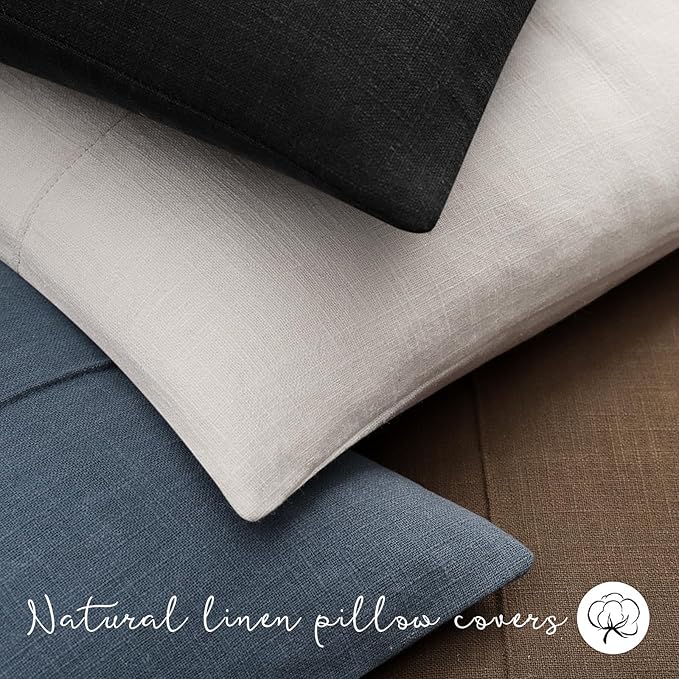 12x20 Pillow Covers Set of 2 Decorative Linen Lumbar Pillow Covers Solid handcrafted Striped Cushion Covers for Bed Soft Modern Farmhouse Neutral Pillowcase for Couch Bedroom Living Room (Slate Blue)