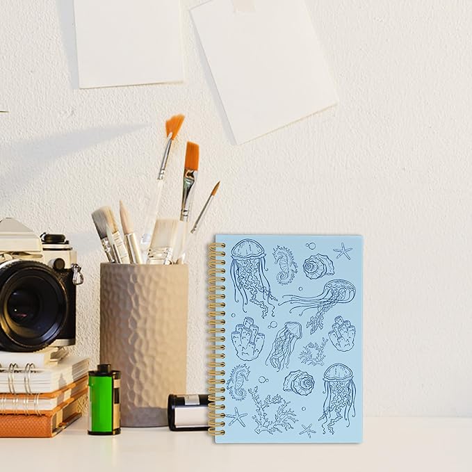 Blue Jellyfish Journal Notebook - Ocean Sea Life Coastal Themed Aesthetic Notebooks College Ruled for Office School Classroom, Gifts for Women Girls Kids, Hardcover Spiral Notebook 5.5"x8.3"
