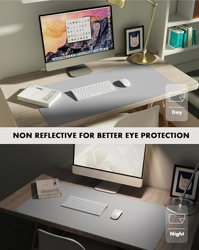 YSAGi Double-Sided Desk Pad, 35.4"x17"Leather Desk Mat, Eco Cork Desk Pad Protector,Large Mouse Pad,Waterproof Desk Blotter for Office/Home(Grey)
