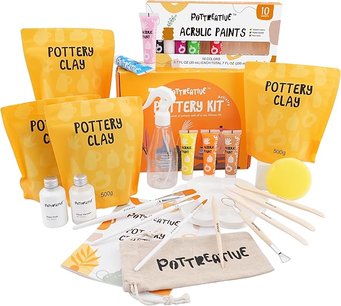 MCOOH Air Dry Clay Kit for Beginners - All-in-One Pottery Set with Sculpting Tools, Paints, Varnish, DIY Craft Kit to Make Trinkets, Home Decor, Gifts