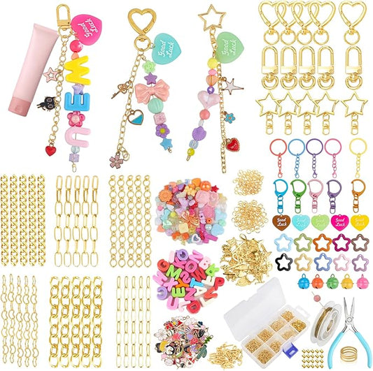 Ecoofor 451 Pcs Keychain Making Kit for Kids & Adults – Includes 25 Keychain Clips, 30 Extender Chains, 162 Charms, Beading Accessories, Jewelry Pliers – DIY Bag Charms & Jewelry Craft Kit Supplies