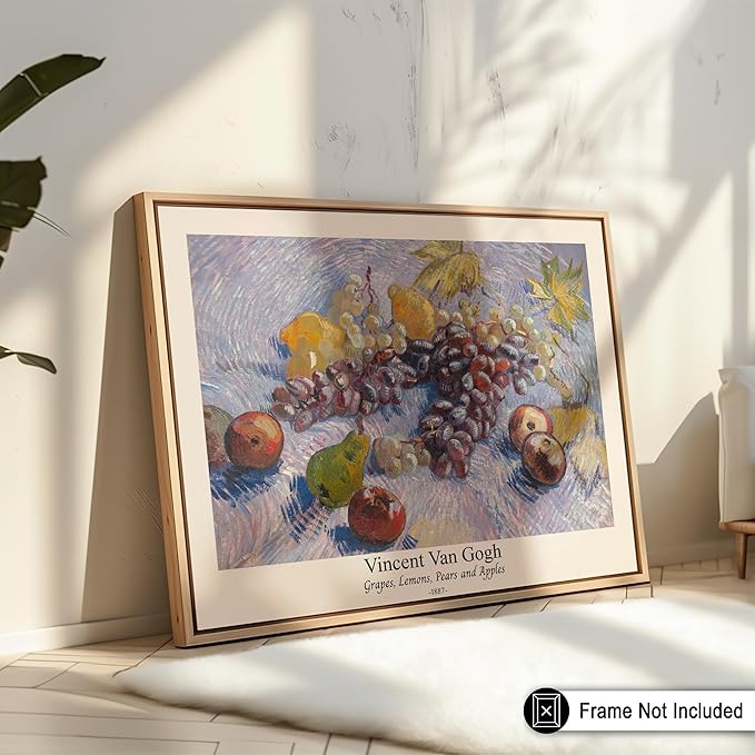 Monem Art Vintage Van Gogh Poster - Retro Grapes Lemons Pears and Apples Print - Impressionism Art - Fruit Art - Fine Art - Classic Painting Art - Great Kitchen Decor - 11x14 UNFRAMED Wall Art