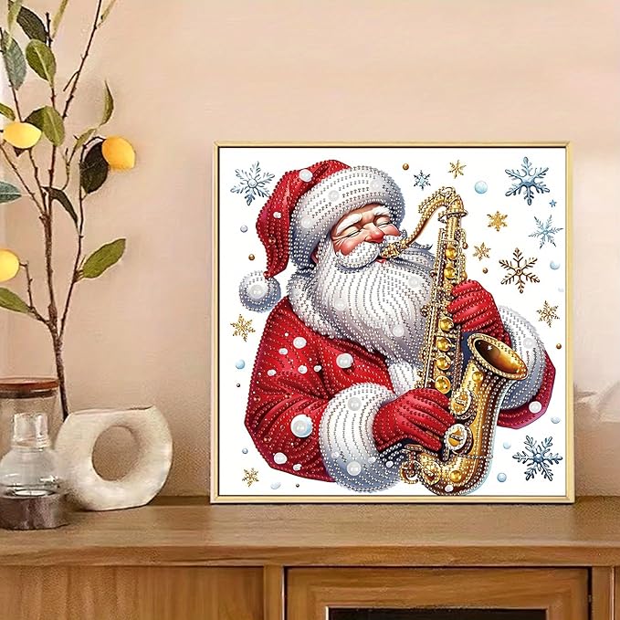 Tontut Diamond Painting Kits for Adult Beginners, Musical Father Christmas 5D Special Diamond DIY Crystal Rhinestone Crafts for Christmas Home Wall Decoration