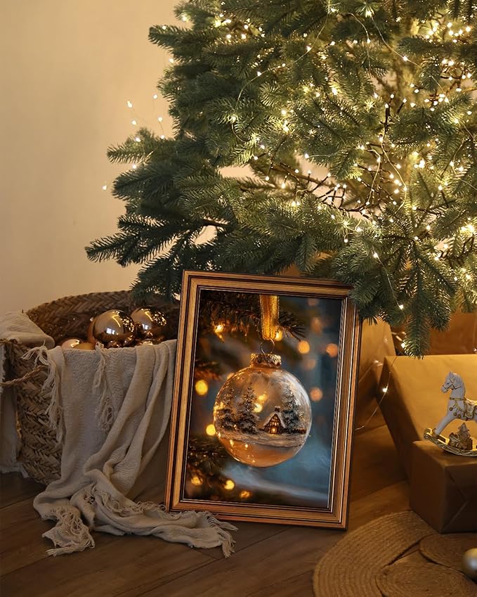 Bzstyleart Vintage Wall Art Decor Vintage Christmas Decorations Indoor,12 x 16 Inch Modern Framed Christmas Canvas Wall Art Farmhouse Home Decor