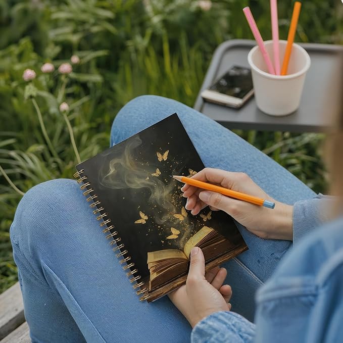 Butterfly Reading Notebook, Book Reading Journal for Book Lovers, Bookish Reader Gifts Journal, Vintage Moody Butterfly Dark Academia Spiral Notebook, 5.5x8.3 Inch