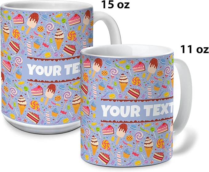 Personalized Mug for Kids - Sweets - Custom Name/Text, Ceramic Hot Chocolate/Cocoa/Coffee Cup for Boys/Girls, Birthday/Christmas/Holiday Gift - 11 oz, Navy Blue Handle