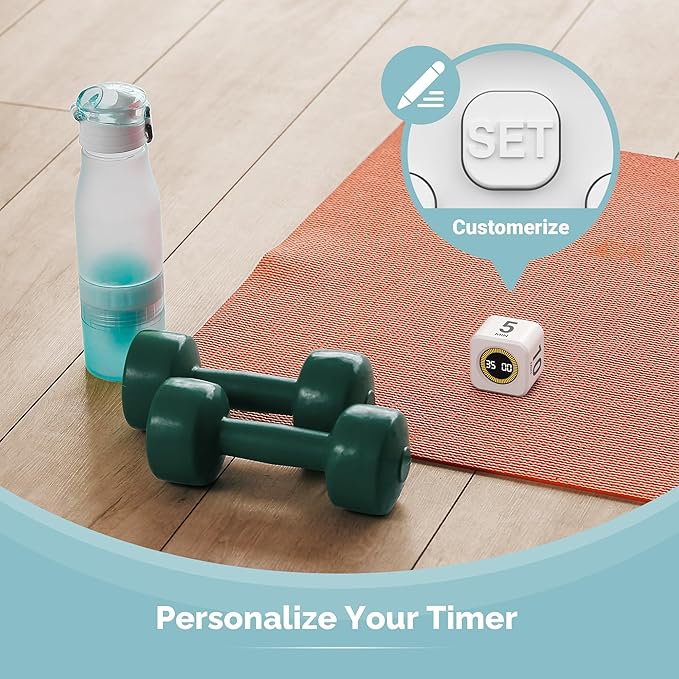 KADAMS Pomodoro Cube Timer Productivity Visual Timer 5/10/25/50 Min Customize Timer, Rotating Countdown Countup, Mute - for Work Study Cook Workout Kitchen Classroom for Kid (White)