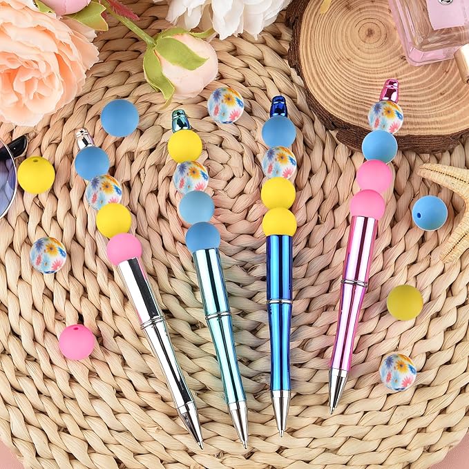 ASTARON 100 Pcs 15mm Silicone Beads for Keychain Making,Yellow Pink Blue Round Beads for Bracelets Crafts Beadable Pens Decorations Jewelry Making Party Favors Supplies