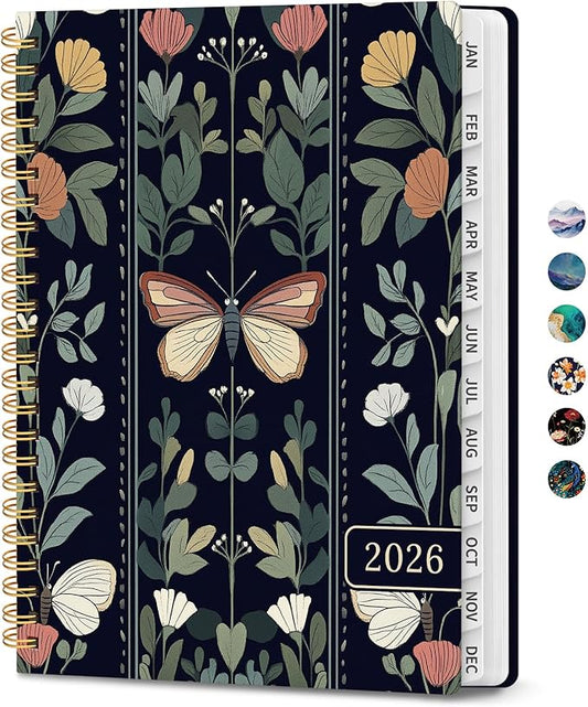 2026 Planner, Monthly and Weekly Calendar Planner for Women, Jan 2026 - Dec 2026, Hardcover Pretty 2026 Agenda Planner Book with Tabs, Spiral Bound, Perfect for School Office Home Supplies, 6.3" x 8.5" - Butterfly Tapestry