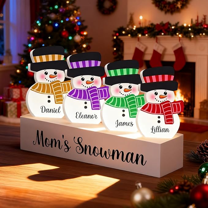 Personalized Christmas Decorations For Tables Custom 1-10 Snowman Name Block With Wooden Base Xmas Decorative Sign Decor Desk Indoor Home Family Gifts 9 Colors