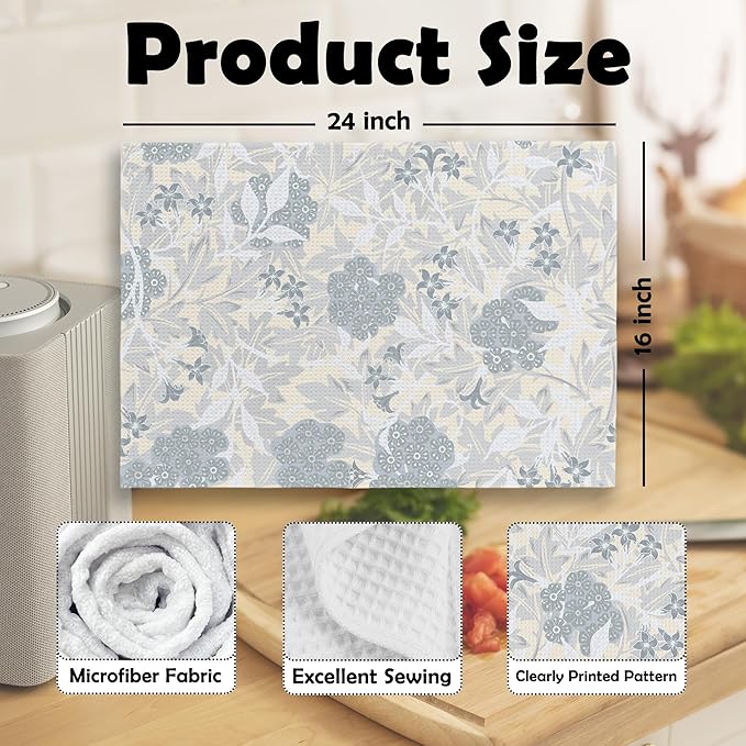Bohemian Floral Kitchen Dish Towels Set of 2, Midcentury Modern Boho Flowers Decor for Bathroom, Vintage Rustic 70s Plant Hand Towels Kitchen Bathroom Tea Towels Decorations, 16x24inch