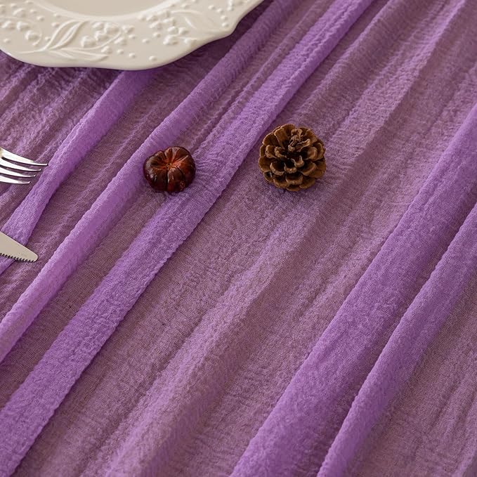 Keketoarrange Spring Table Runner Lavender Gauze Rustic Boho Lilac Cheesecloth Grape Table Runner 120 Inch 10 FT for Wedding Baby Bridal Shower Birthday Party Long Sheer Easter Home Decorations