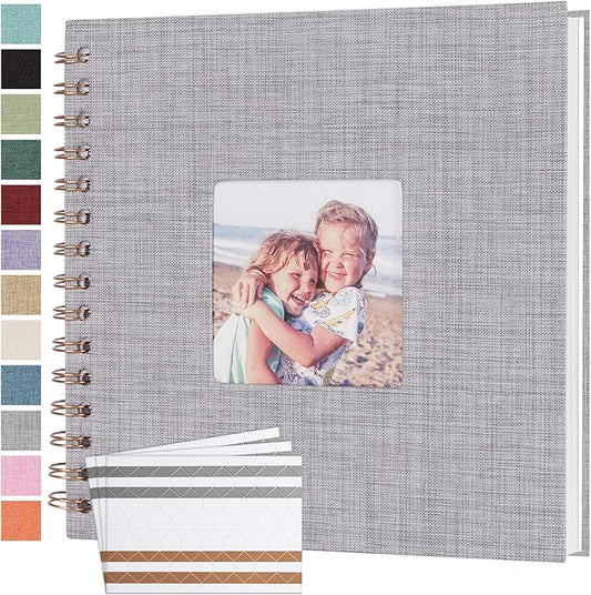 Scrapbook Photo Album 8x8 Inches 40 Pages Hardcover Kraft Paper Linen Cover Scrap Book Memory Book DIY Scrapbook Albums for Wedding Baby Boyfriend Travel Anniversary Family, Grey