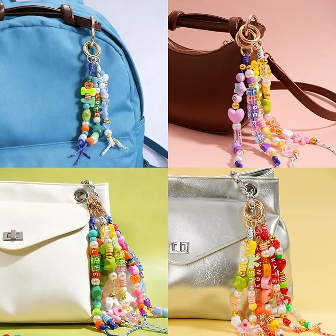 DIY Bag Charm Making Kit Bead Keychain Making Kit Letter Beads for Christmas Party, Family Activity Art Craft Bag Charm for Jewelry Making Supplies Personalized Alphabet A-Z Beads DIY Crafts