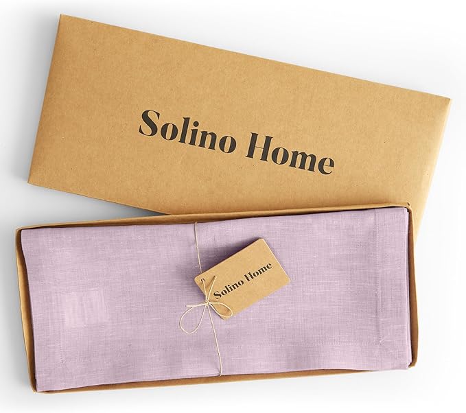 Solino Home Linen Chambray Lavender Table Runner 120 Inches Long - Athena, 100% Pure Linen 14 x 120 Inch Table Runner for Spring, Easter, Valentines