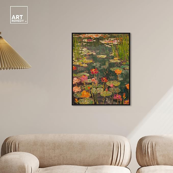 Art Remedy Afternoon Visit Framed Impressionism 1 Piece Canvas Wall Art/Monet And Van Gogh Inspired Art, 21" x 25", Black Frame