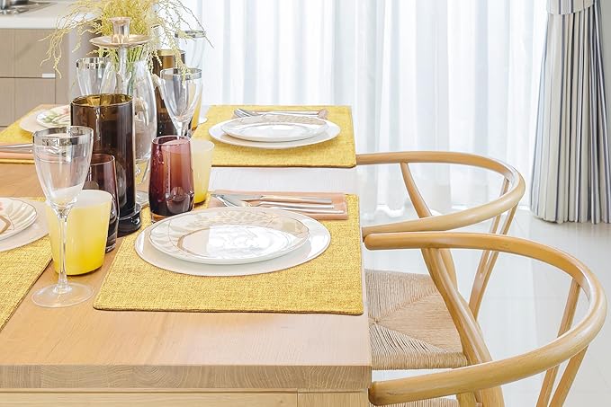 homing Cotton Linen Placemats Set of 8, Cloth Washable Farmhouse Dining Table Mats for Indoors & Outdoors, Easy to Clean, Mustard Yellow, 13 x 19 Inch