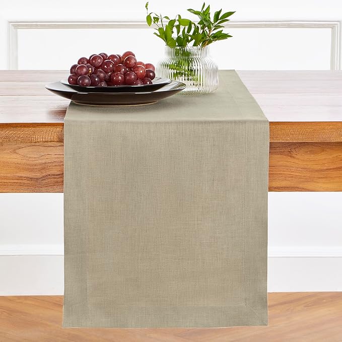 Solino Home Linen Table Runner 36 Inches - 100% Pure Linen Vintage Khaki Table Runner 14 x 36 Inch Ideal for Dresser and Coffee Tables, Spring, Easter - Fete