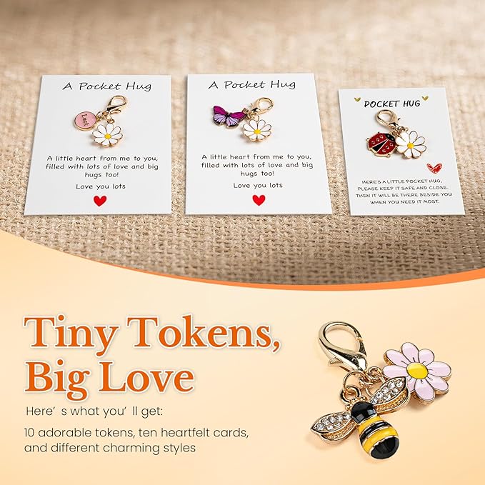 10 Sets Pocket Hug Card with Cute Mini Size Tokens, DIY Sentimental Gift for Encouragement Anxiety Relief & Emotional Support – Inspirational Keepsake for Friends Family Kids & Loved Ones