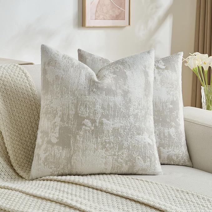 FUTEI Beige White Decorative Throw Pillow Covers 26x26 Inch Set of 2,Jacquard Weave Euro Pillow Shams in Soft Faux Cashmere,Modern Home Decor for Couch Living Room