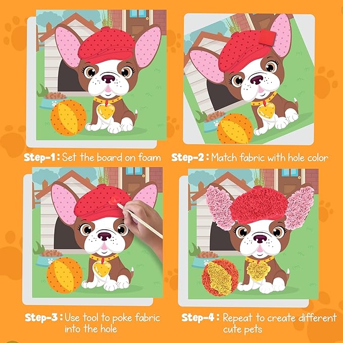 jackinthebox Poke Poke Art – Pets Theme, Mess-Free Fabric Art and Craft, Flower Pressing Kits, Gift for Kids, Girl Gifts, Boy Gift, Toys for Girls and Boys Ages 4 5 6 7 8