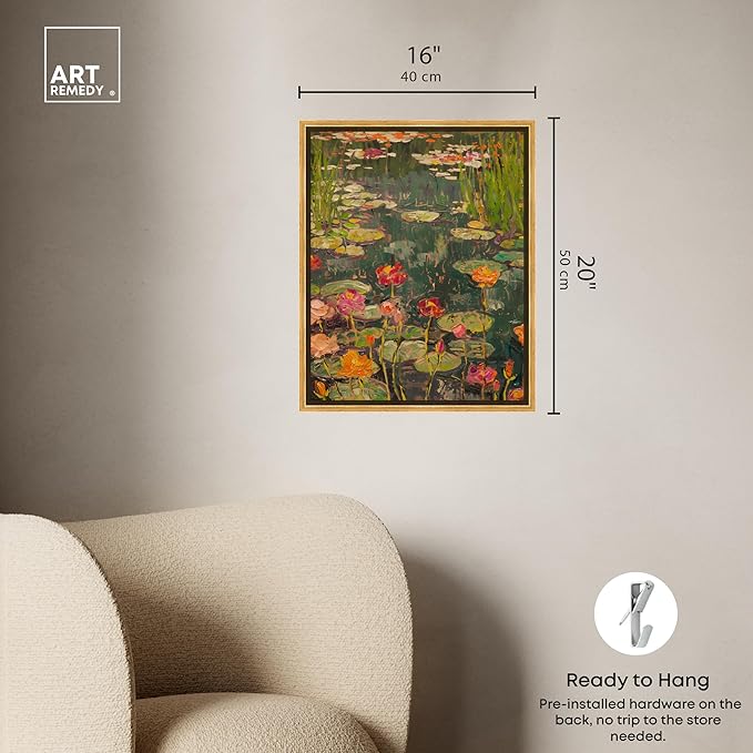 Art Remedy Afternoon Visit Framed Impressionism 1 Piece Canvas Wall Art/Monet And Van Gogh Inspired Art, 17.5" x 21.5", Gold Frame