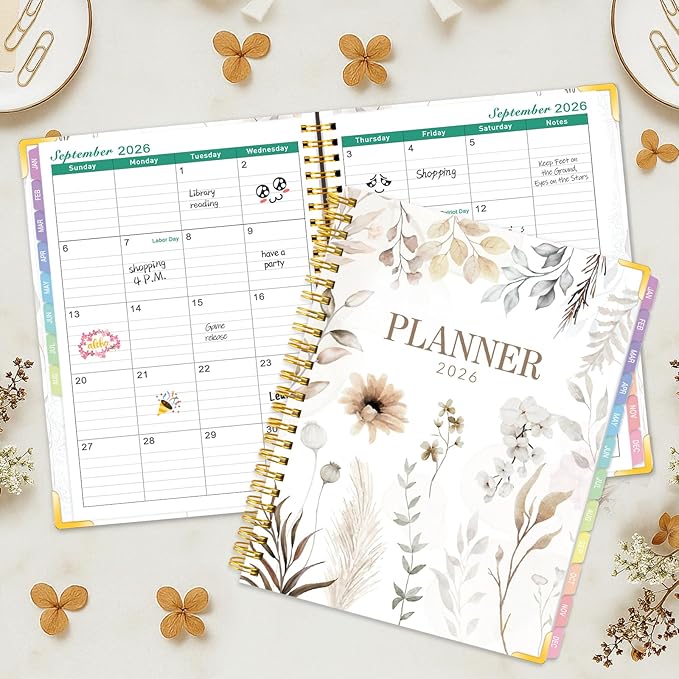 GuassLee 2026 Weekly Monthly Planner A5, 12-Month Hardcover Calendar Planner with Tabs, Stickers & Pocket, January 2026 to December 2026 Daily Planner Organizer for Work School Home