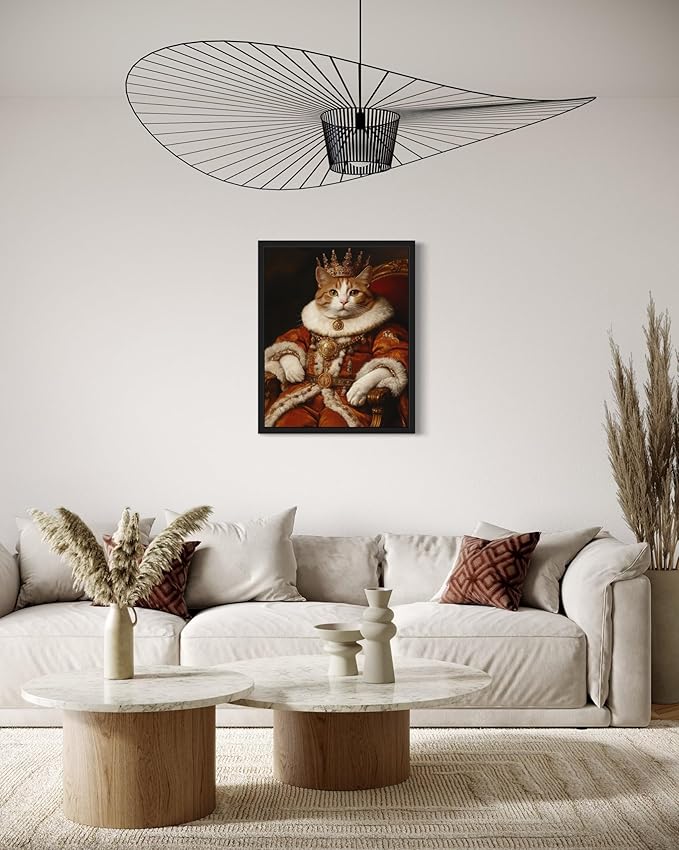 King Cat Portrait Art Poster Print, Cat Kitten Painting Humor Portrait Pet Artwork Decor Gallery A8 (King, 16 x 20 inches, Unframed)