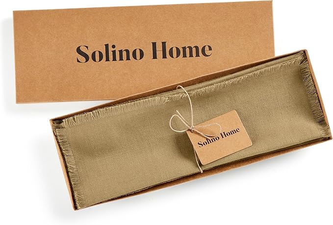 Solino Home Fringe Linen Placemats Set of 4 - 14 x 19 Inch Placemats Kelp - 100% Pure Linen Table Mats for Spring - Handcrafted and Machine Washable