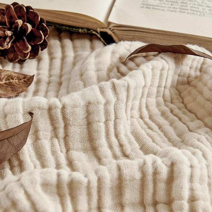 Joydeco 100% Cotton Muslin Throw Blanket for Couch Bed and Sofa, 4-Layer Lightweight and Breathable Soft Gauze Blanket for All Season, Luxury Throws Cotton Blanket Gift(Light Tan, 90"x90")